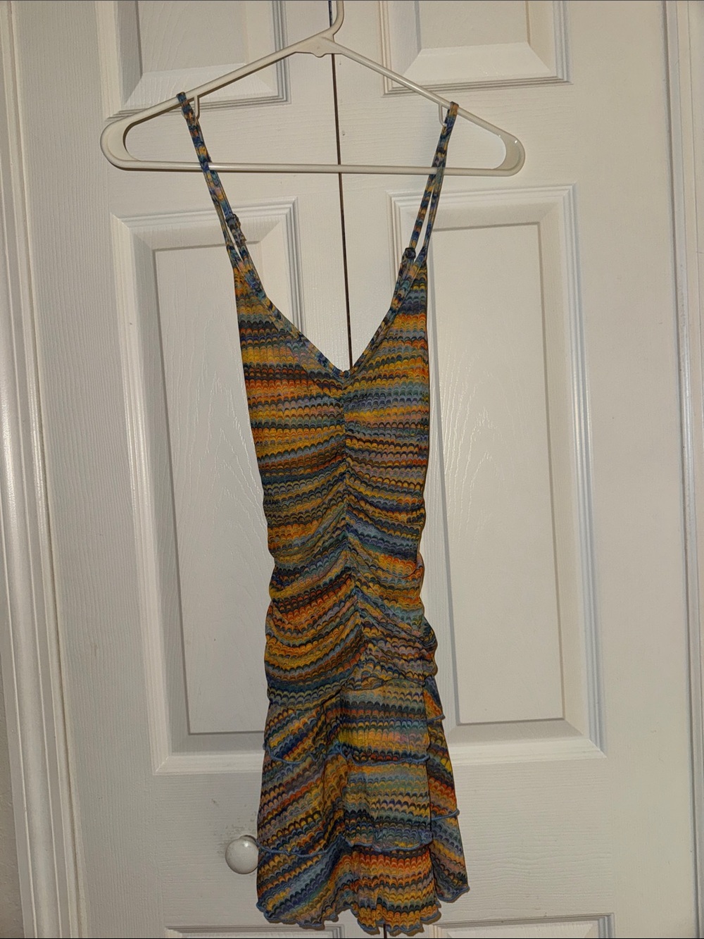 Wild Fable Ruched V-Neck Multicolor Striped Sundress